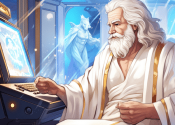 Illustrasi Zeus lagi main slot gacor hari ini di Mount Olympus